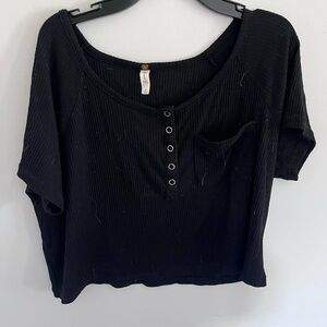 PacSun Black Ribbed Henley Crop Top with Pocket